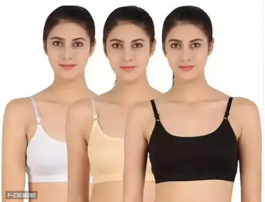 Stylish Fancy Cotton Solid Non Padded Bras For Women Pack Of 3-thumb0