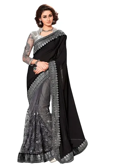 Bollywood Inspired Designer Embroidered Chiffon Saree with Blouse Piece