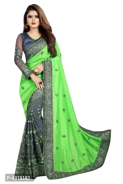 Stylish Multicolored Chiffon Embroidered Saree with Blouse piece