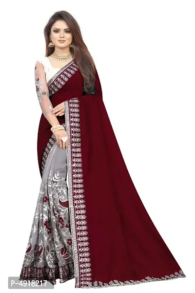 Stylish Multicolored Chiffon Embroidered Saree with Blouse piece