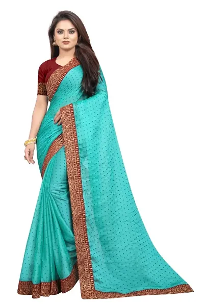 Stylish Multicolored Chiffon Embroidered Sarees with Blouse Piece