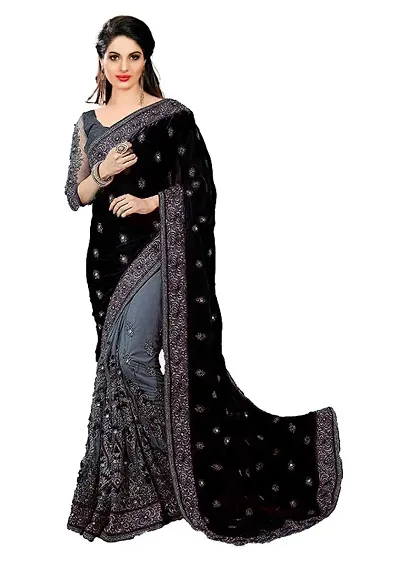 Chiffon Embroidered Sarees With Blouse Piece