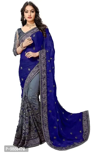 Trendy Designer Multicolored, Embroidered Embellished, Silk Blend Net Saree with Blouse piece-thumb0