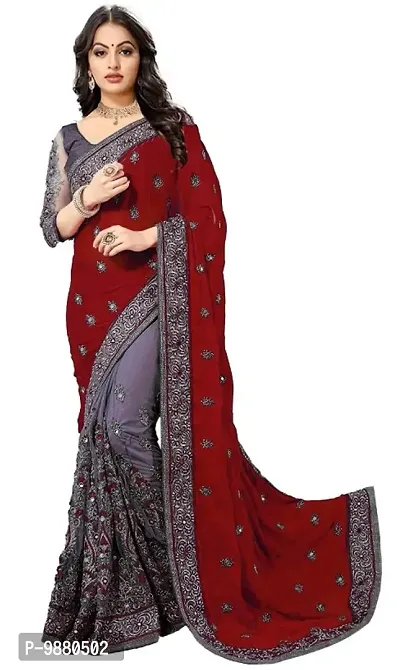 Trendy Designer Multicolored Net Embroidered Silk Blend Saree with Blouse piece