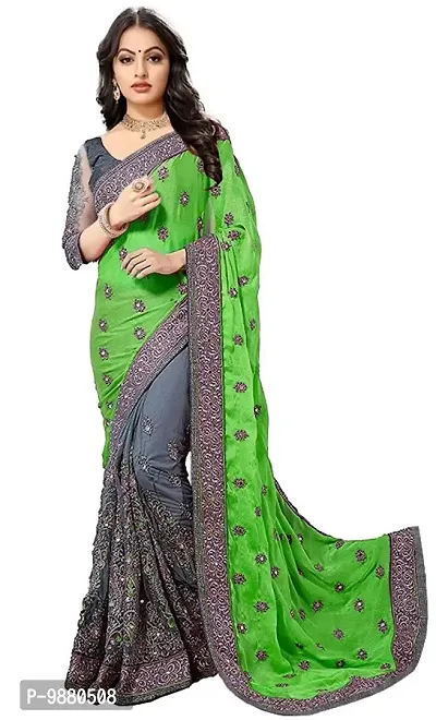 Trendy Designer Multicolored Net Embroidered Silk Blend Saree with Blouse piece