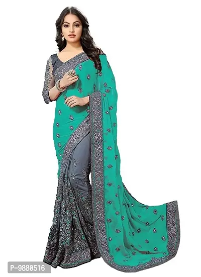 Trendy Designer Multicolored Net Embroidered Silk Blend Saree with Blouse piece