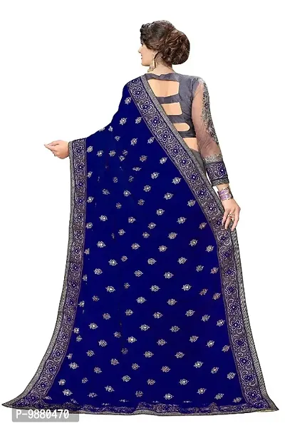 Trendy Designer Multicolored, Embroidered Embellished, Silk Blend Net Saree with Blouse piece-thumb2