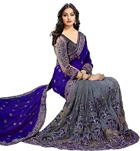 Trendy Designer Multicolored, Embroidered Embellished, Silk Blend Net Saree with Blouse piece-thumb2