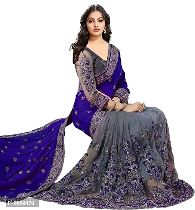 Trendy Designer Multicolored, Embroidered Embellished, Silk Blend Net Saree with Blouse piece-thumb3