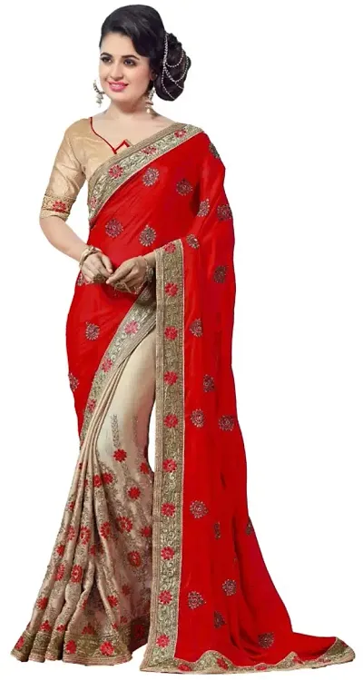 Silk Blend Embroidered Sarees with Blouse Piece