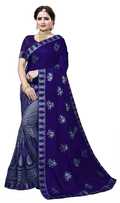 Multicolored Chiffon Embroidered Saree with Blouse Piece