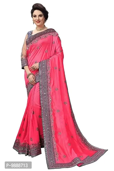 Latest Fency Designer, Embroidered, Embellished, Solid Bollywood, Art Silk Blend Saree-thumb0