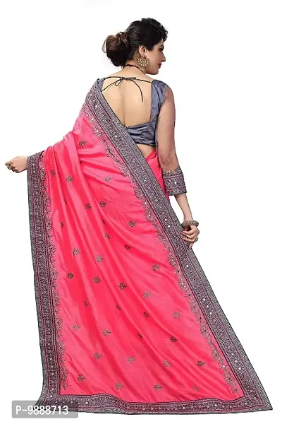 Latest Fency Designer, Embroidered, Embellished, Solid Bollywood, Art Silk Blend Saree-thumb3