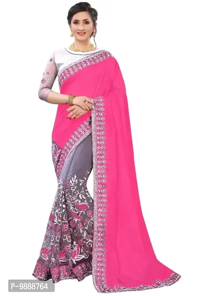 Trendy Designer Multicolored, Embroidered Georgette Net Saree with Blouse piece