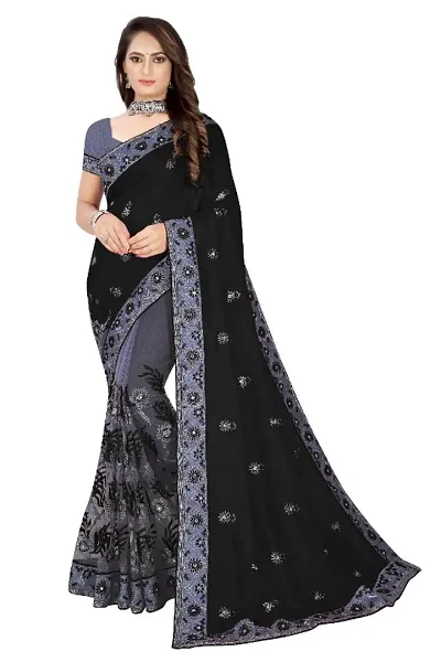 Silk Blend Embroidered Sarees with Blouse Piece
