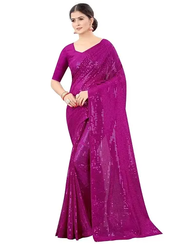 SHREE SHYAM Women's Solid lycra 5.5 Meter Saree with Unstitched Blouse Piece
