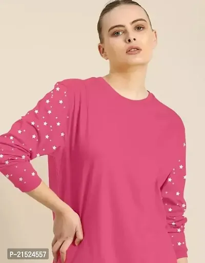 Attractive Pink Cotton Printed Tshirt For Women-thumb0