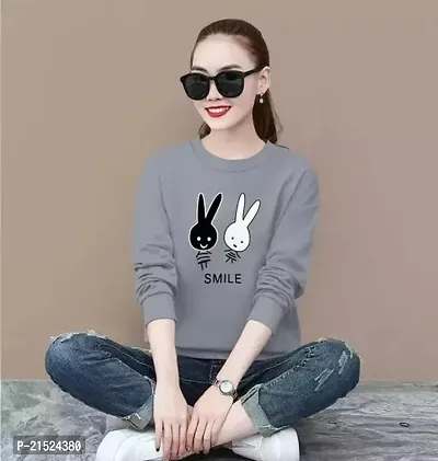 Attractive Grey Cotton Printed Tshirt For Women-thumb0