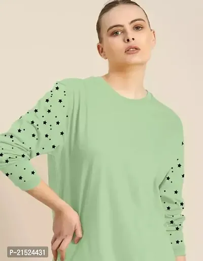 Attractive Green Cotton Printed Tshirt For Women-thumb0