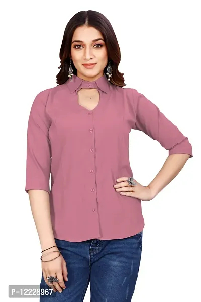 Classic Cotton Blend Solid Shirt for Women-thumb0