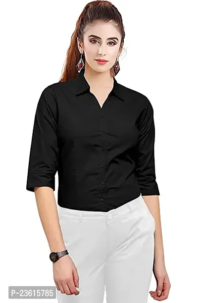 Women Regular Solid Curved Collar Formal Shirt-thumb2