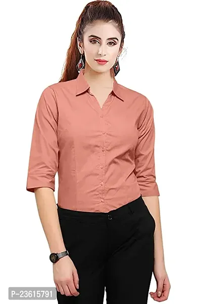 Women Regular Solid Curved Collar Formal Shirt-thumb3