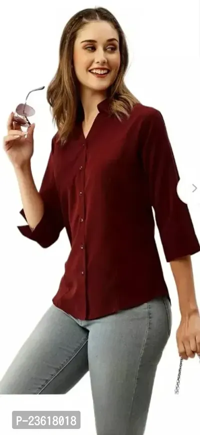 Elegant Cotton Blend Solid Shirt For Women-thumb3