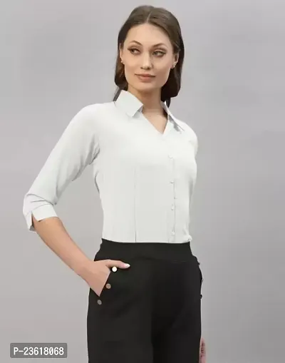 Women Regular Solid Curved Collar Formal Shirt-thumb0