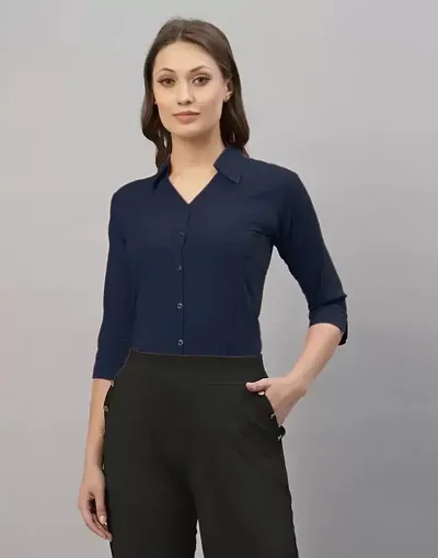 Women Regular Solid Curved Collar Formal Shirt