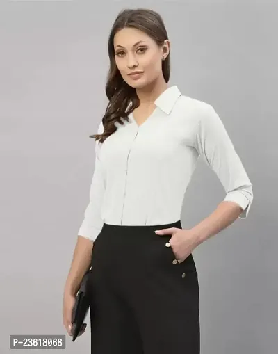 Women Regular Solid Curved Collar Formal Shirt-thumb4