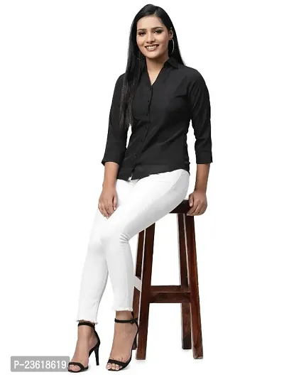 Women Regular Solid Curved Collar Formal Shirt