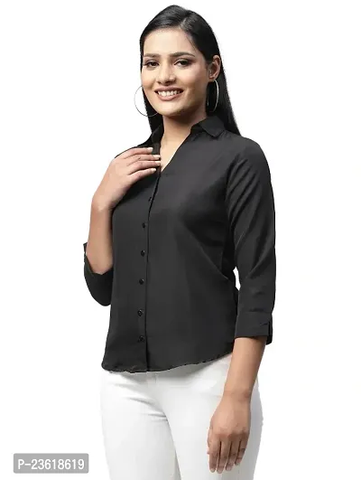 Women Regular Solid Curved Collar Formal Shirt-thumb2