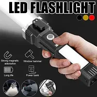 Torch Rechargeable LED Flashlight Long Beam Range with Power Bank, Hammer and Strong Magnets, Window Glass and Seat Belt Cutter Mode for Car Camping Hiking Indoor Outdoor-thumb1