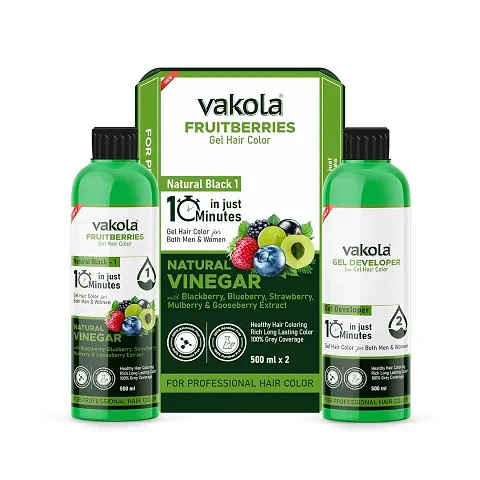 Vakola Natural Black Professional Gel hair Color for Both MenWomen -500mlx2