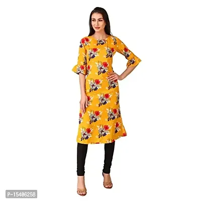 Vesture Women Yellow Floral Print Crepe Straight Kurta-thumb0