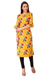 Vesture Women Yellow Floral Print Crepe Straight Kurta-thumb1