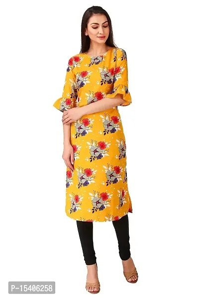 Vesture Women Yellow Floral Print Crepe Straight Kurta-thumb2