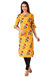 Vesture Women Yellow Floral Print Crepe Straight Kurta-thumb2