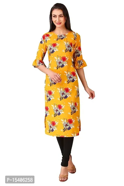 Vesture Women Yellow Floral Print Crepe Straight Kurta-thumb3