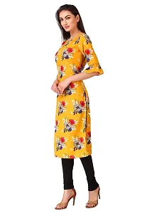 Vesture Women Yellow Floral Print Crepe Straight Kurta-thumb3