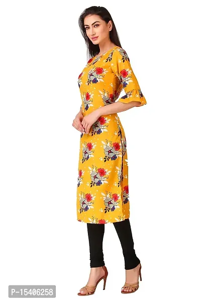 Vesture Women Yellow Floral Print Crepe Straight Kurta-thumb4