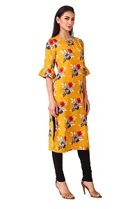 Vesture Women Yellow Floral Print Crepe Straight Kurta-thumb4