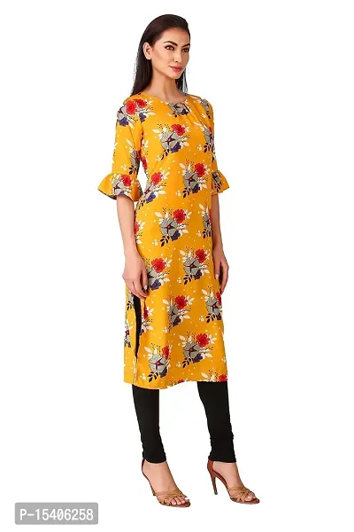 Vesture Women Yellow Floral Print Crepe Straight Kurta-thumb5