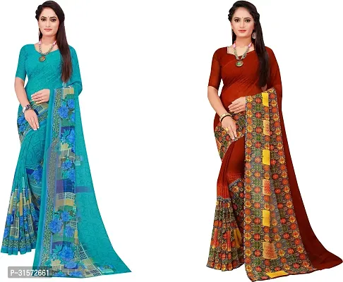 Stylish Georgette Multicoloured Printed Saree with Blouse piece For Women Pack Of 2