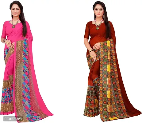 Stylish Georgette Multicoloured Printed Saree with Blouse piece For Women Pack Of 2-thumb0