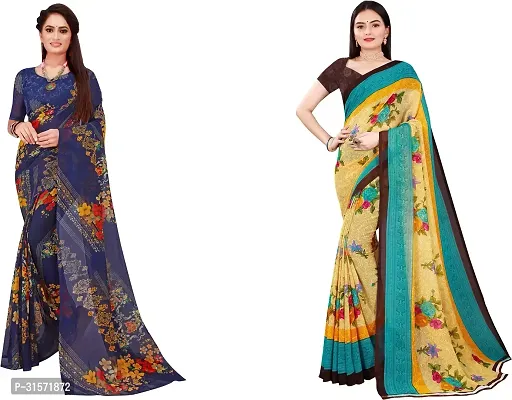 Stylish Georgette Multicoloured Printed Saree with Blouse piece For Women Pack Of 2-thumb0