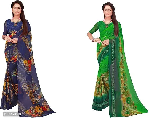 Stylish Georgette Multicoloured Printed Saree with Blouse piece For Women Pack Of 2-thumb0