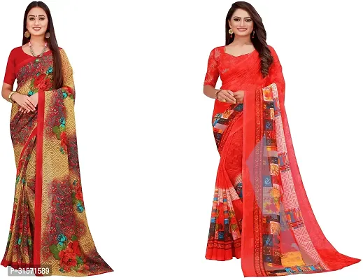 Stylish Georgette Multicoloured Printed Saree with Blouse piece For Women Pack Of 2