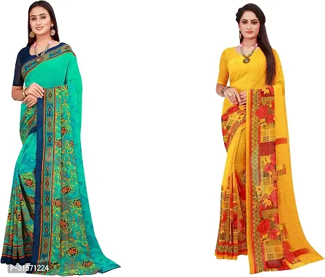 Stylish Georgette Multicoloured Printed Saree with Blouse piece For Women Pack Of 2-thumb0