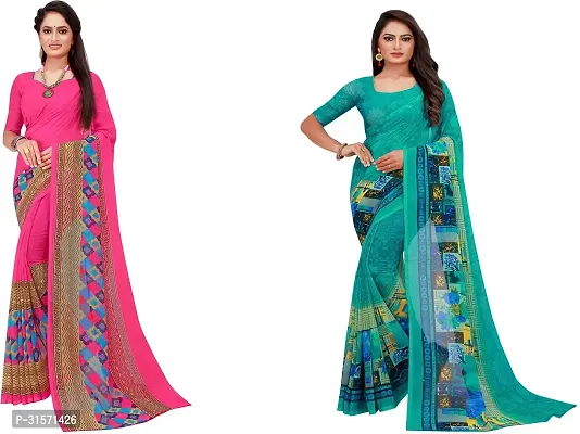 Stylish Georgette Multicoloured Printed Saree with Blouse piece For Women Pack Of 2-thumb0